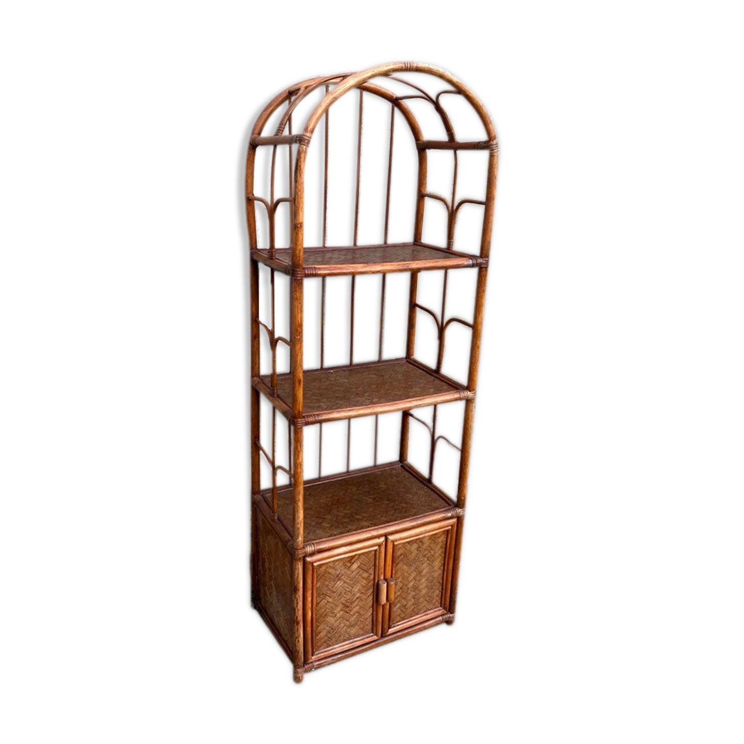 Vintage 70s rattan library