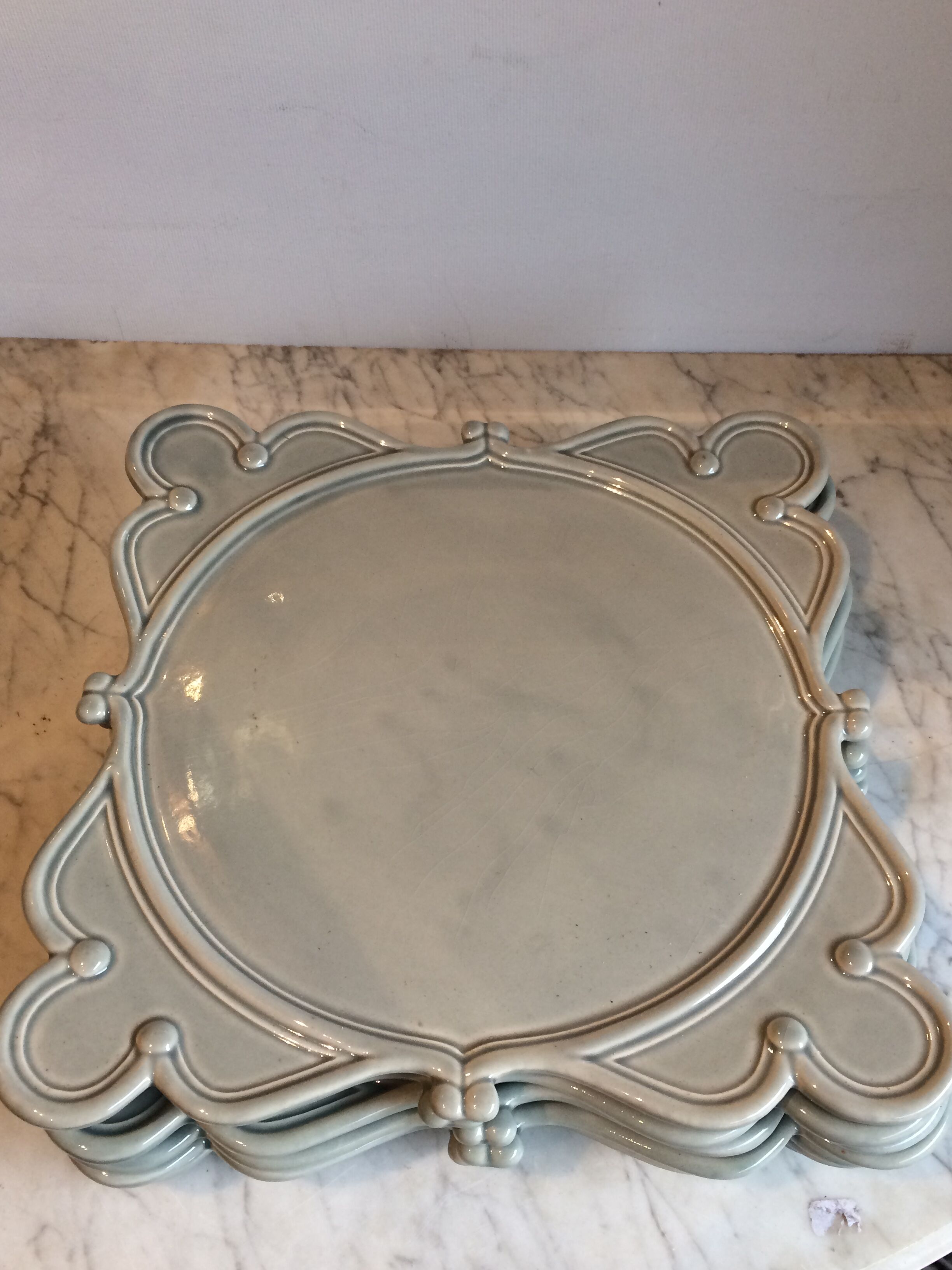 7 square plates in grey blue ceramic