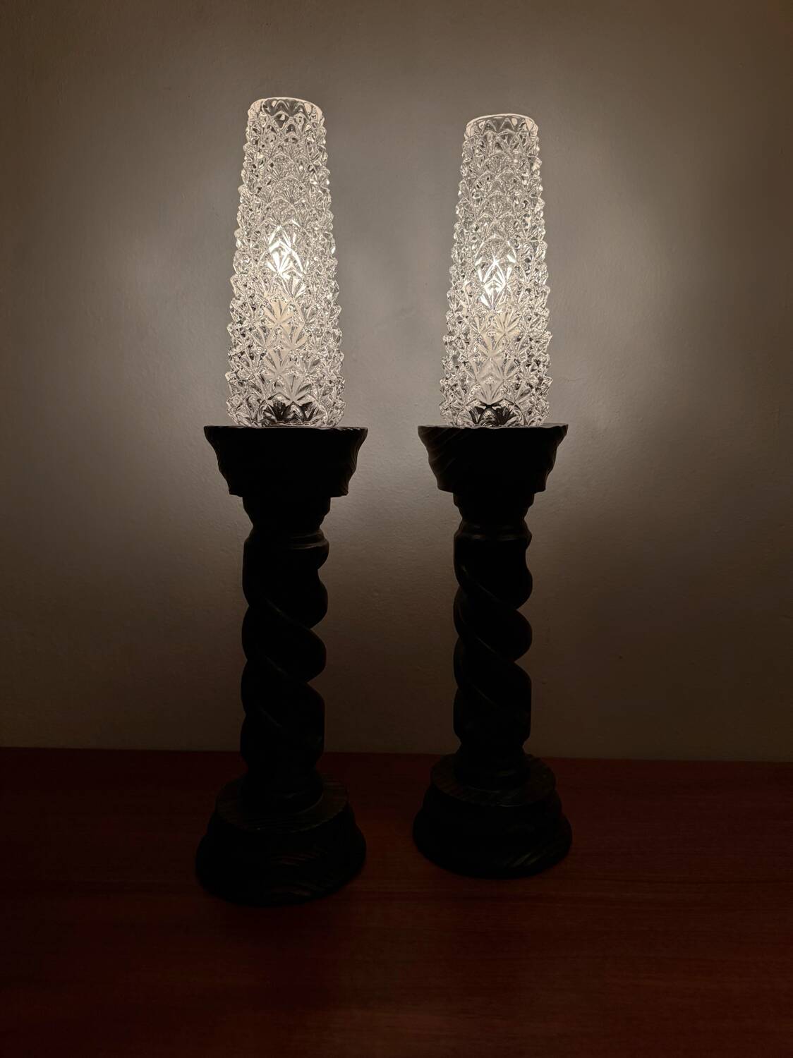 Brutalist turned wood candlesticks from the 60s
