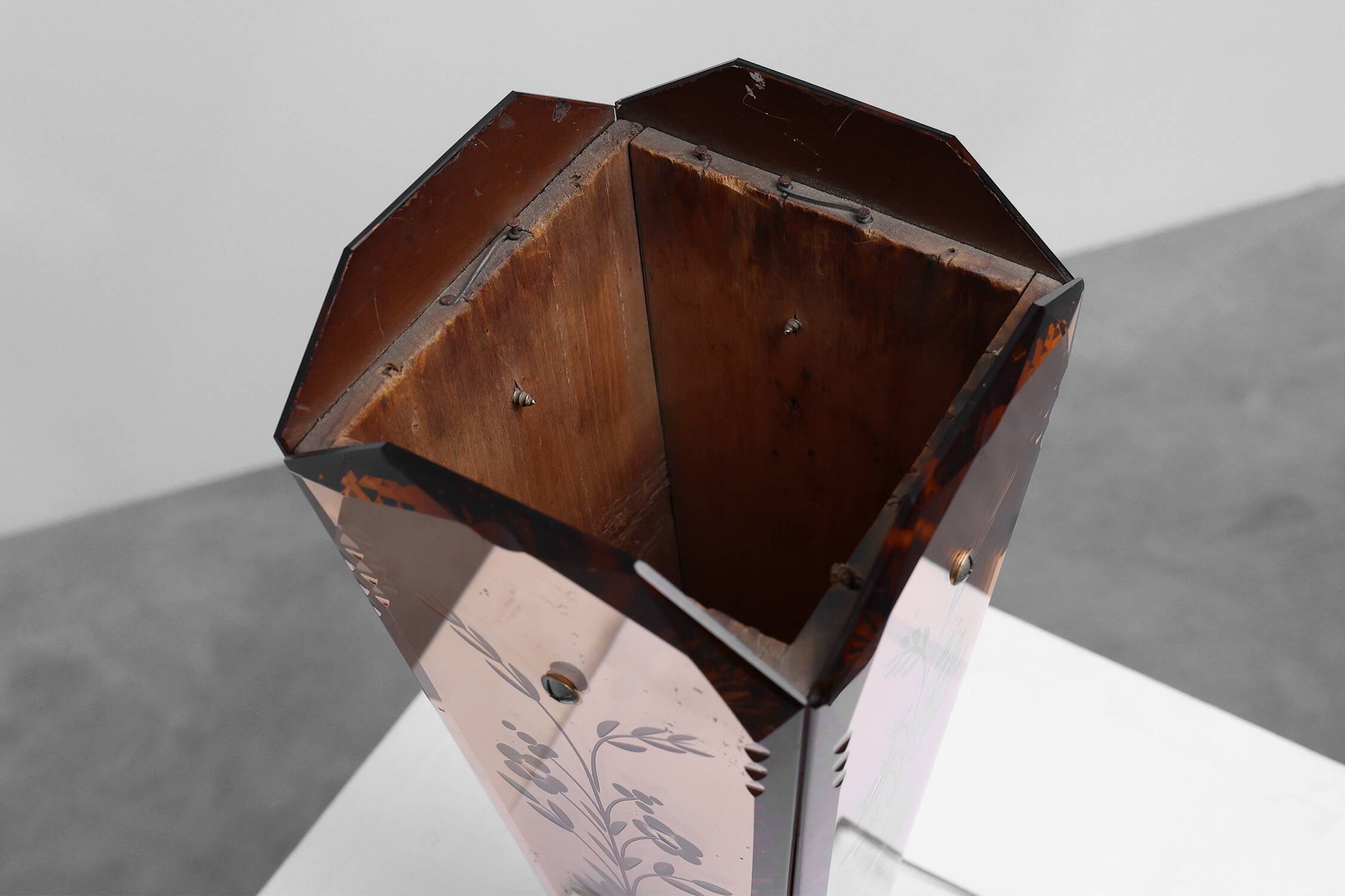 Art Deco Vase in Glass, Mirrored Glass and Wood, France 1920s