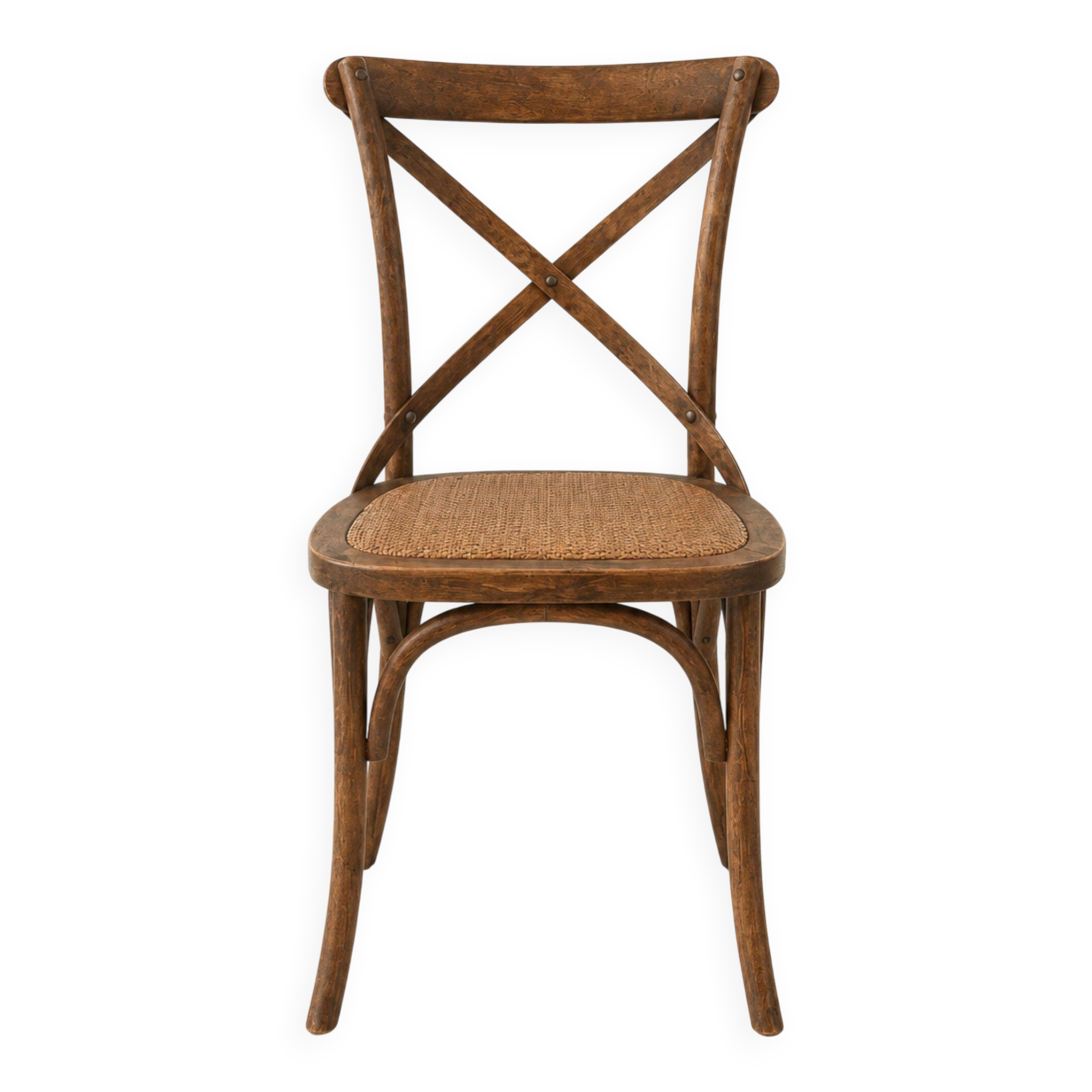 Chaises bistrot à dossier croisillon, assise cannée