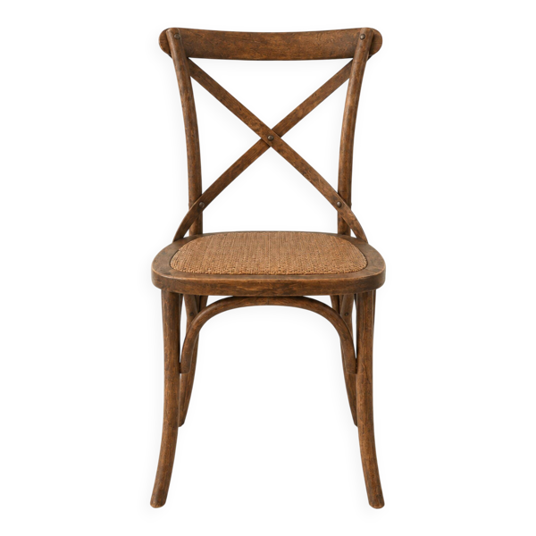 Chaises bistrot à dossier croisillon, assise cannée