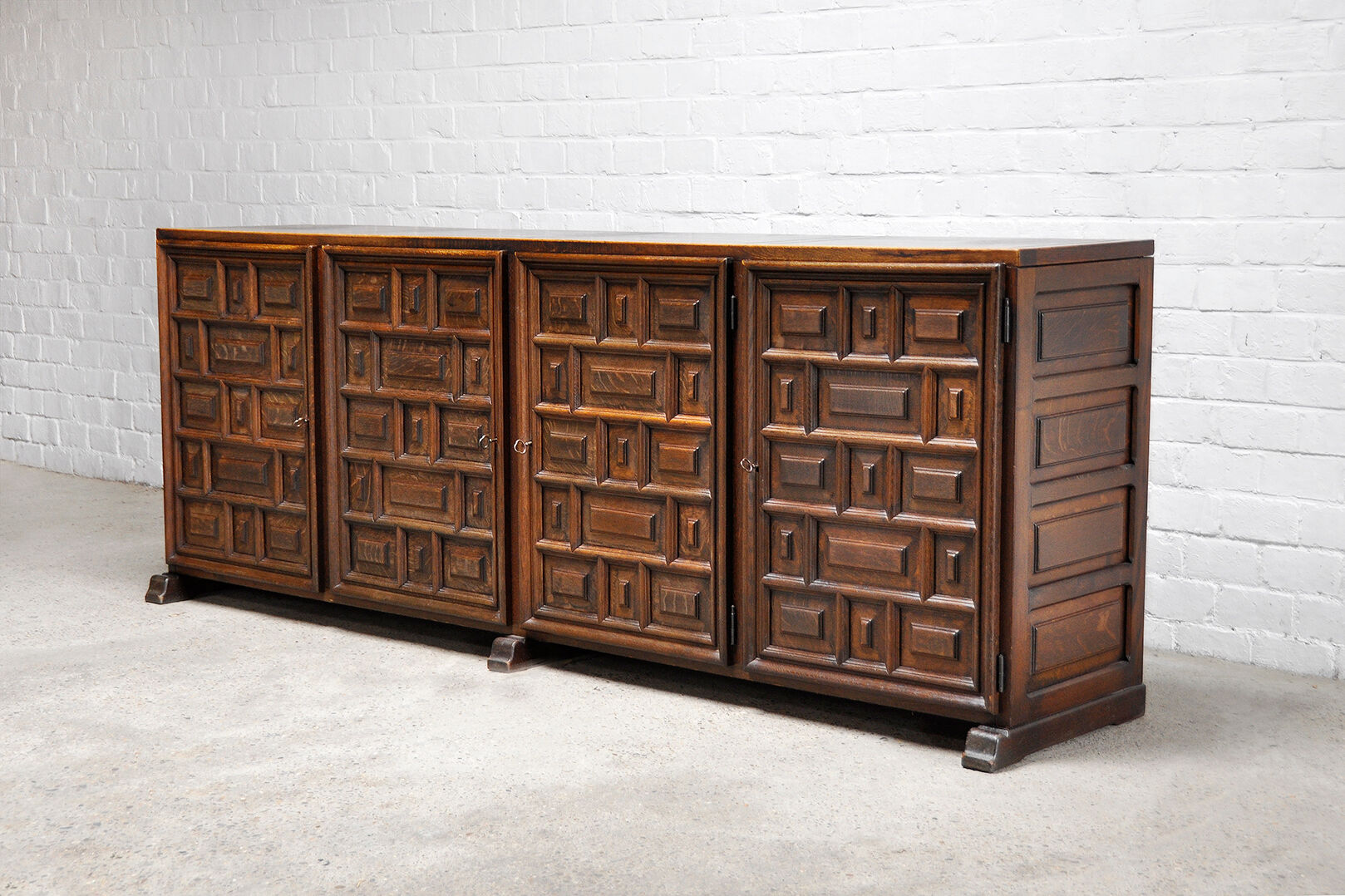 Spanish Brutalist Sideboard With Geometric Patterns, 1940s