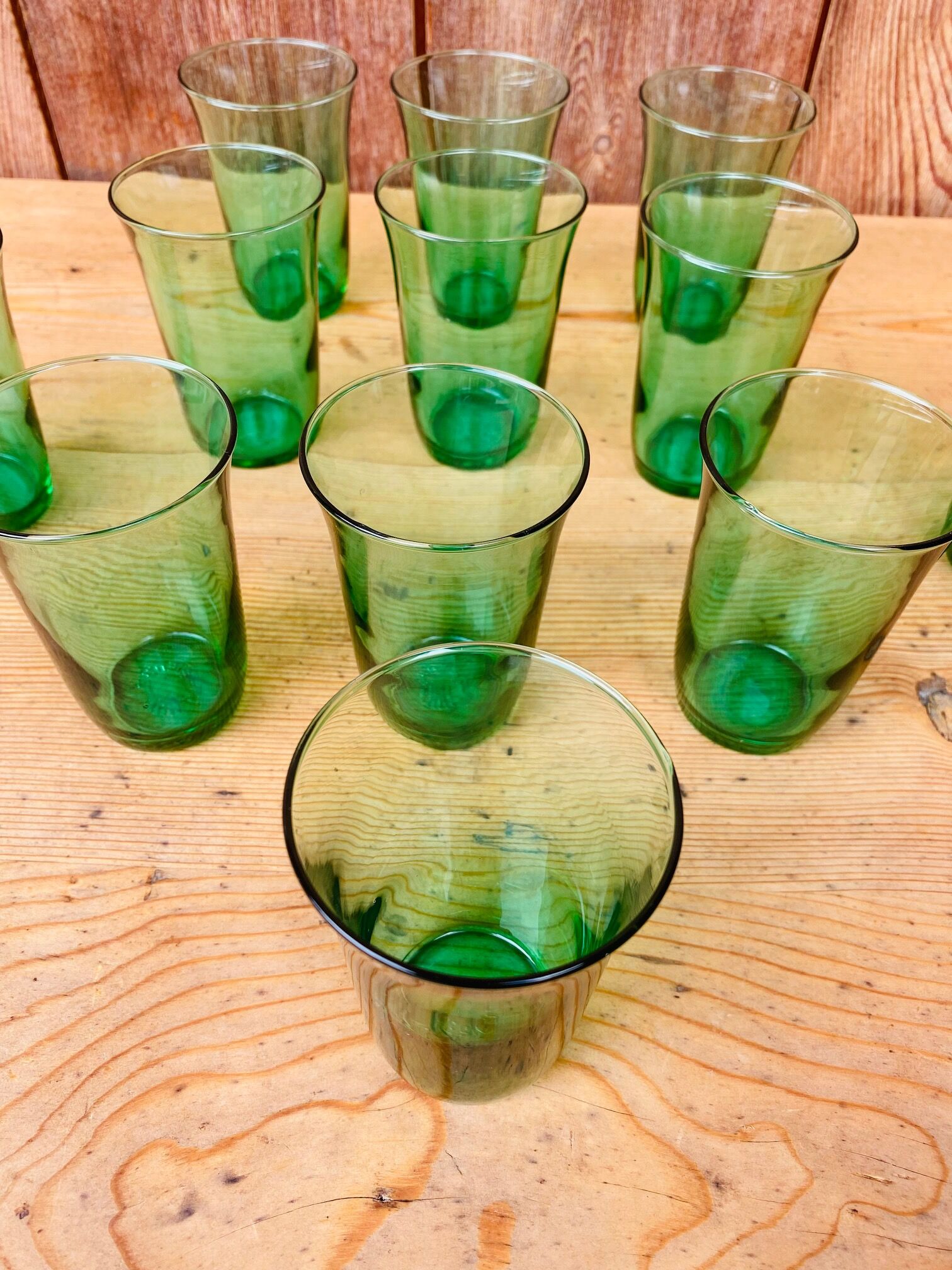 Set of 12 glasses green 'mint' vintage Lesieur 70s.