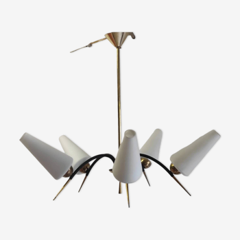 Modernist 5-light chandelier by Gaston Fossati for the Ateliers d'Art d'Uzès - 1950s