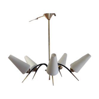 Modernist 5-light chandelier by Gaston Fossati for the Ateliers d'Art d'Uzès - 1950s