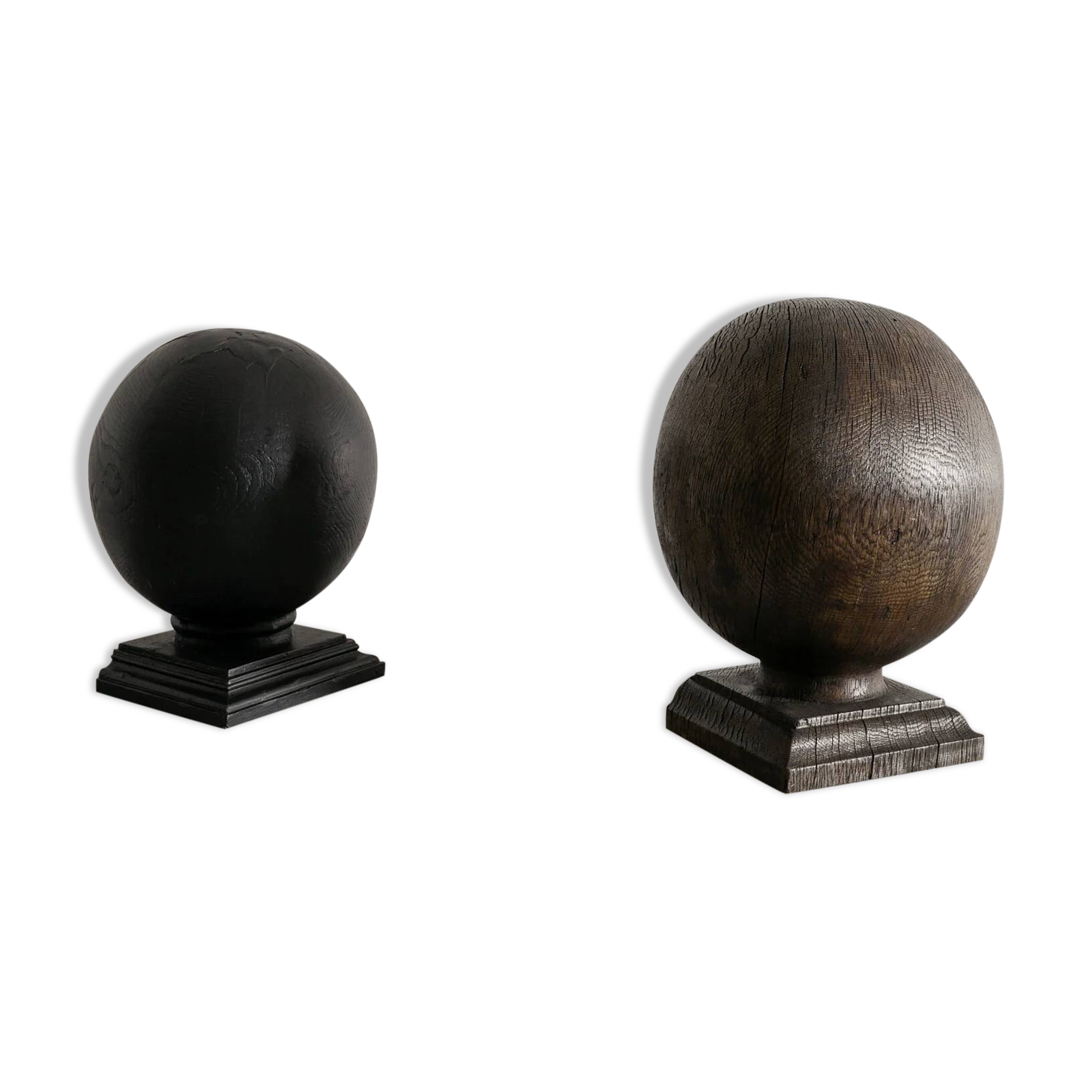 Pair of Vintage Black & Brown Round Wooden Sculptures