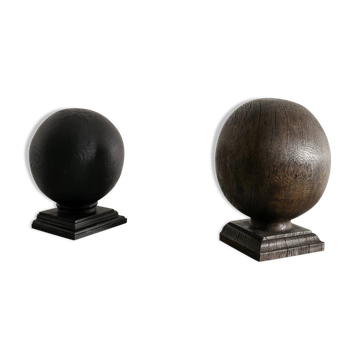 Pair of Vintage Black & Brown Round Wooden Sculptures