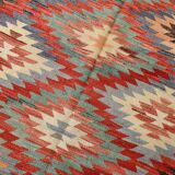 5x9 Faded Color Turkish Vintage Kilim Rug, 141x275Cm Geometric Style Kilim