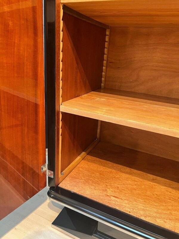 Armoire Art Déco en laque noire, acajou, chrome, France, années 1930