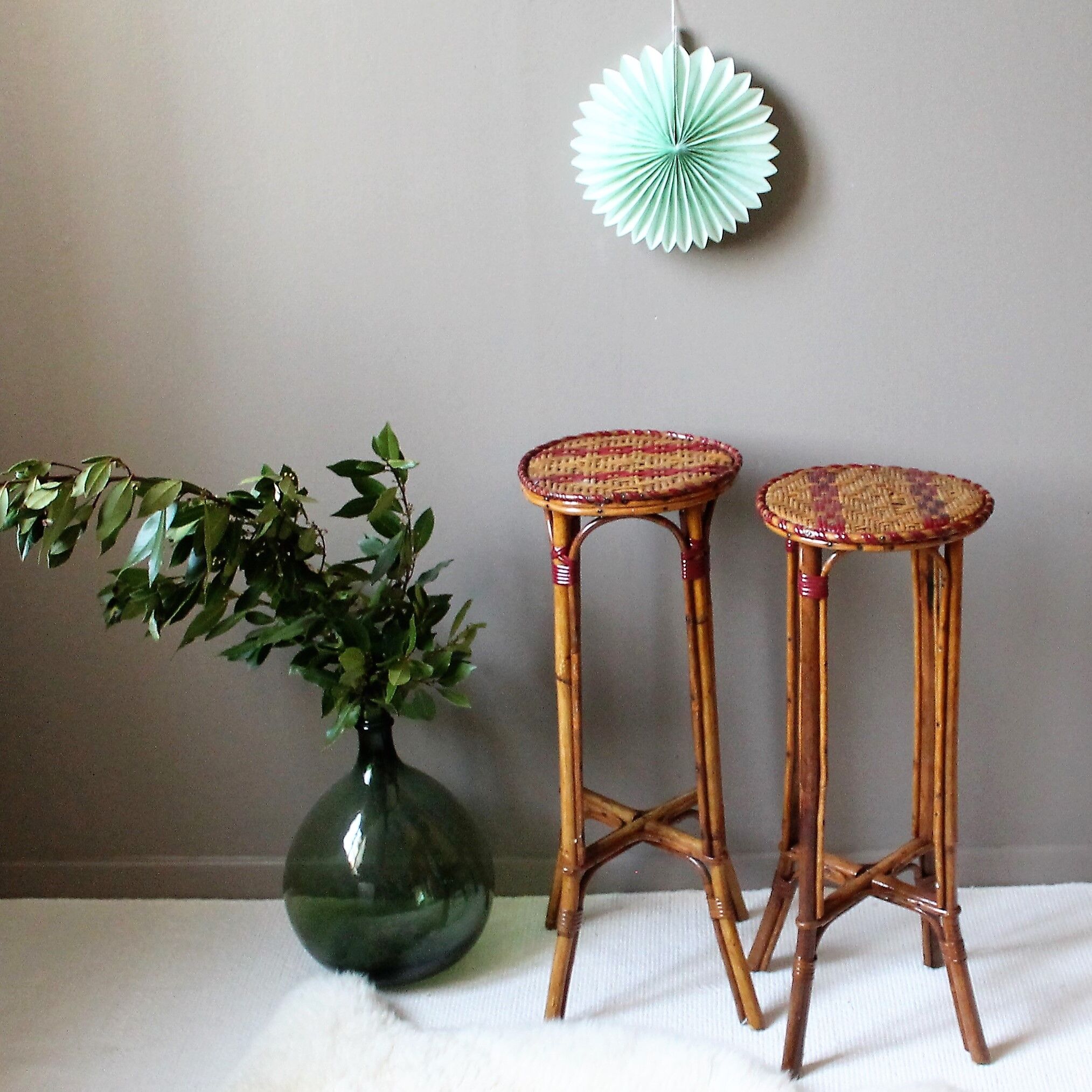 Pair of rattan vintage stool