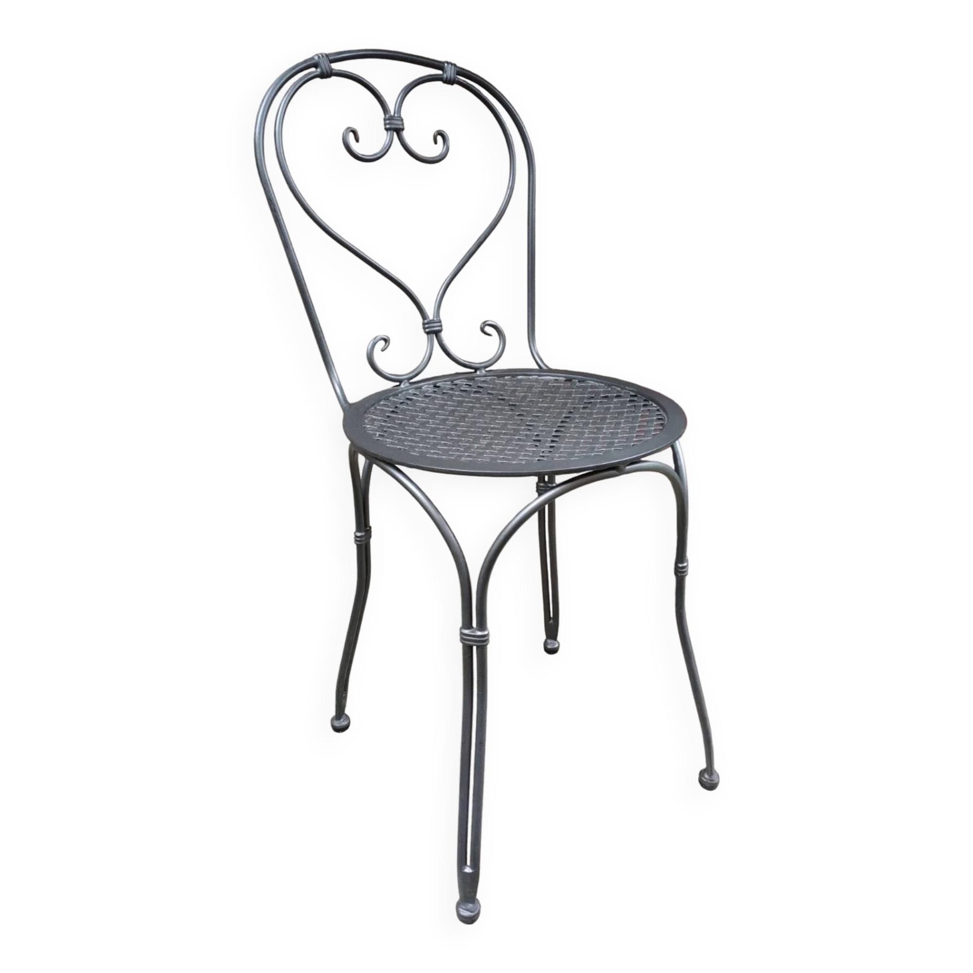 Dark gray wrought iron chair