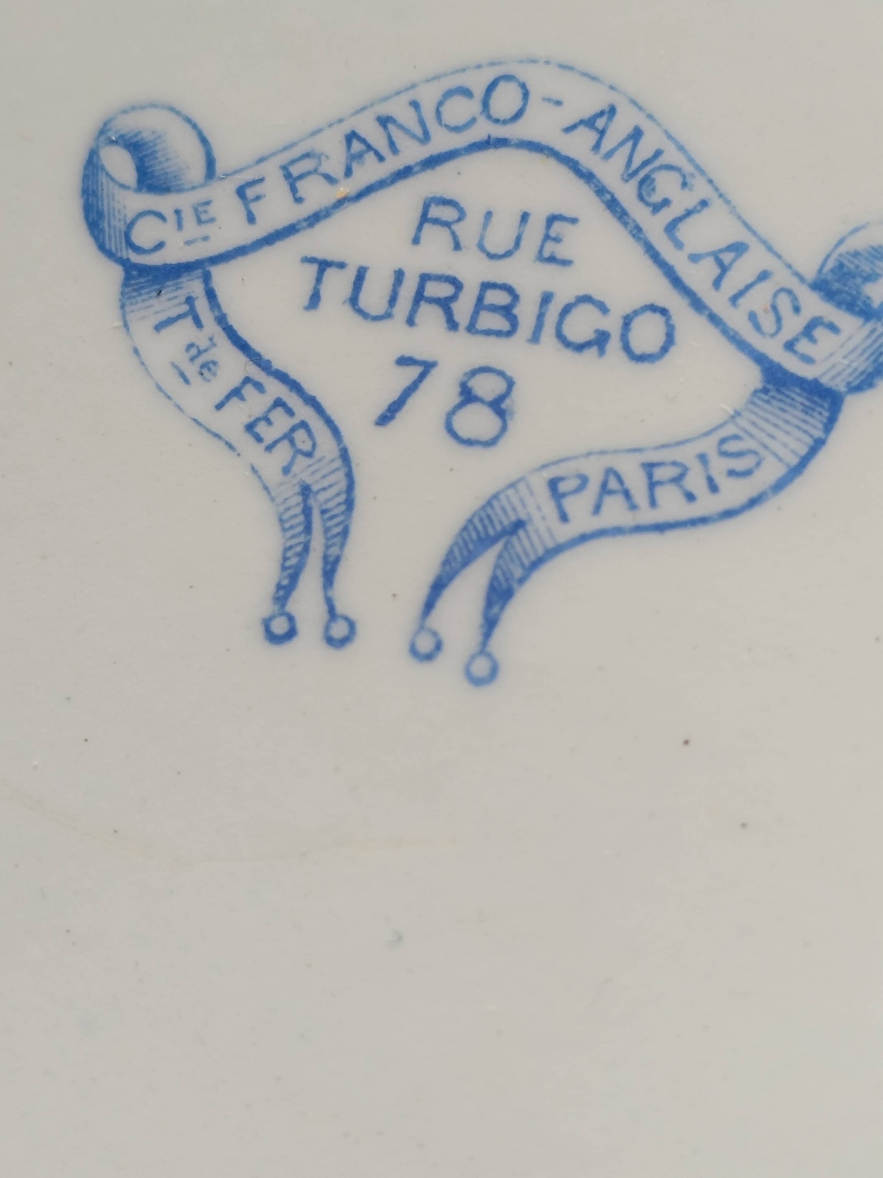 Large white: blue dish. French Anglo Company.