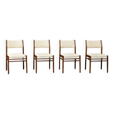 Chaises en teck et tissu beige danois modernes du milieu du siècle, ensemble de 4
