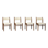 Vintage Mid-Century Modern Danish Teak & Beige Fabric Chairs, Set of 4