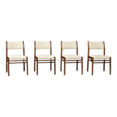 Chaises en teck et tissu beige danois modernes du milieu du siècle, ensemble de 4