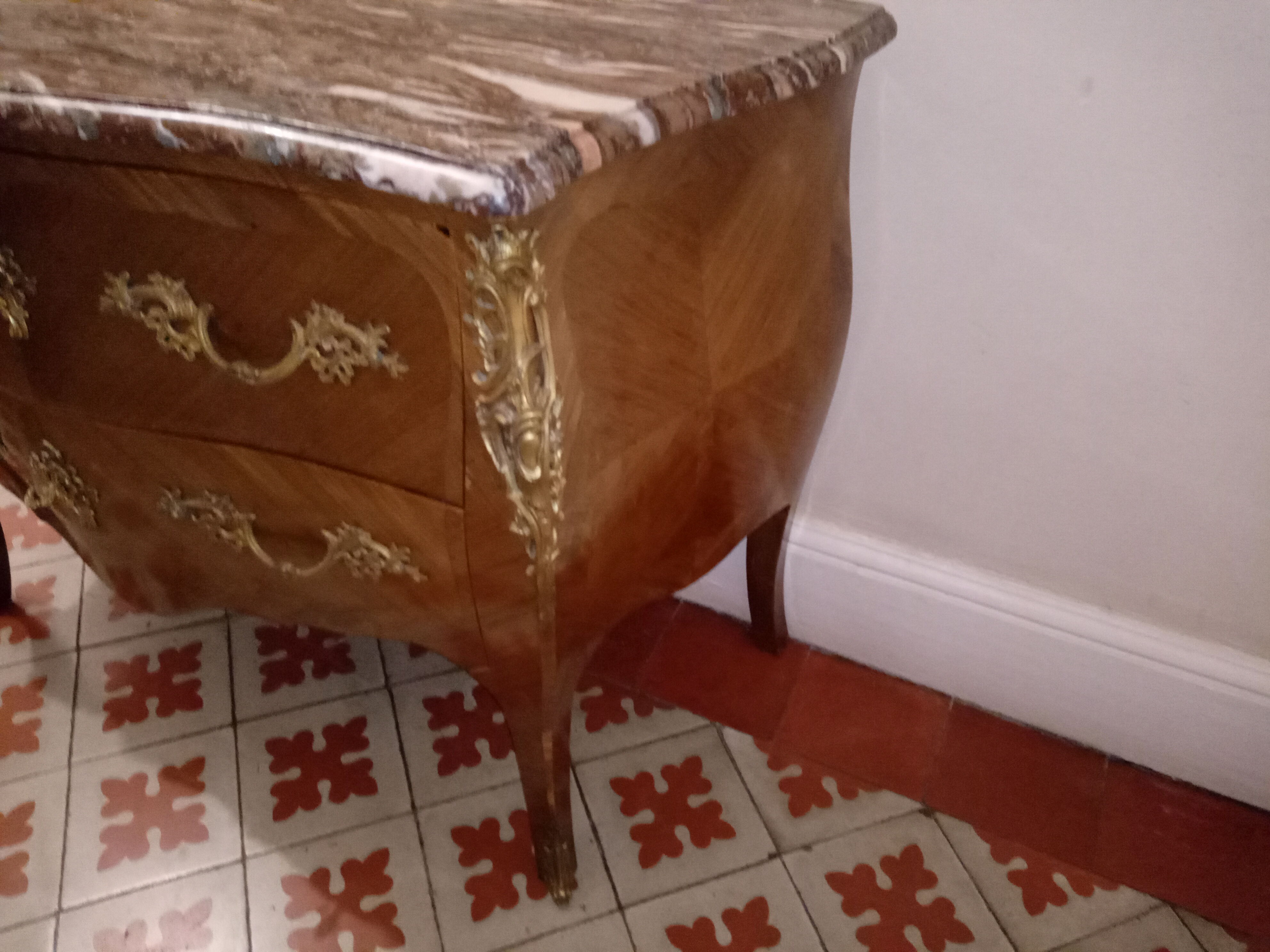 Chest of drawers 2 drawers Louis XV curved rosewood