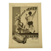 Chocolate paper advertisement Meunier Rialta with milk children from revised 1931
