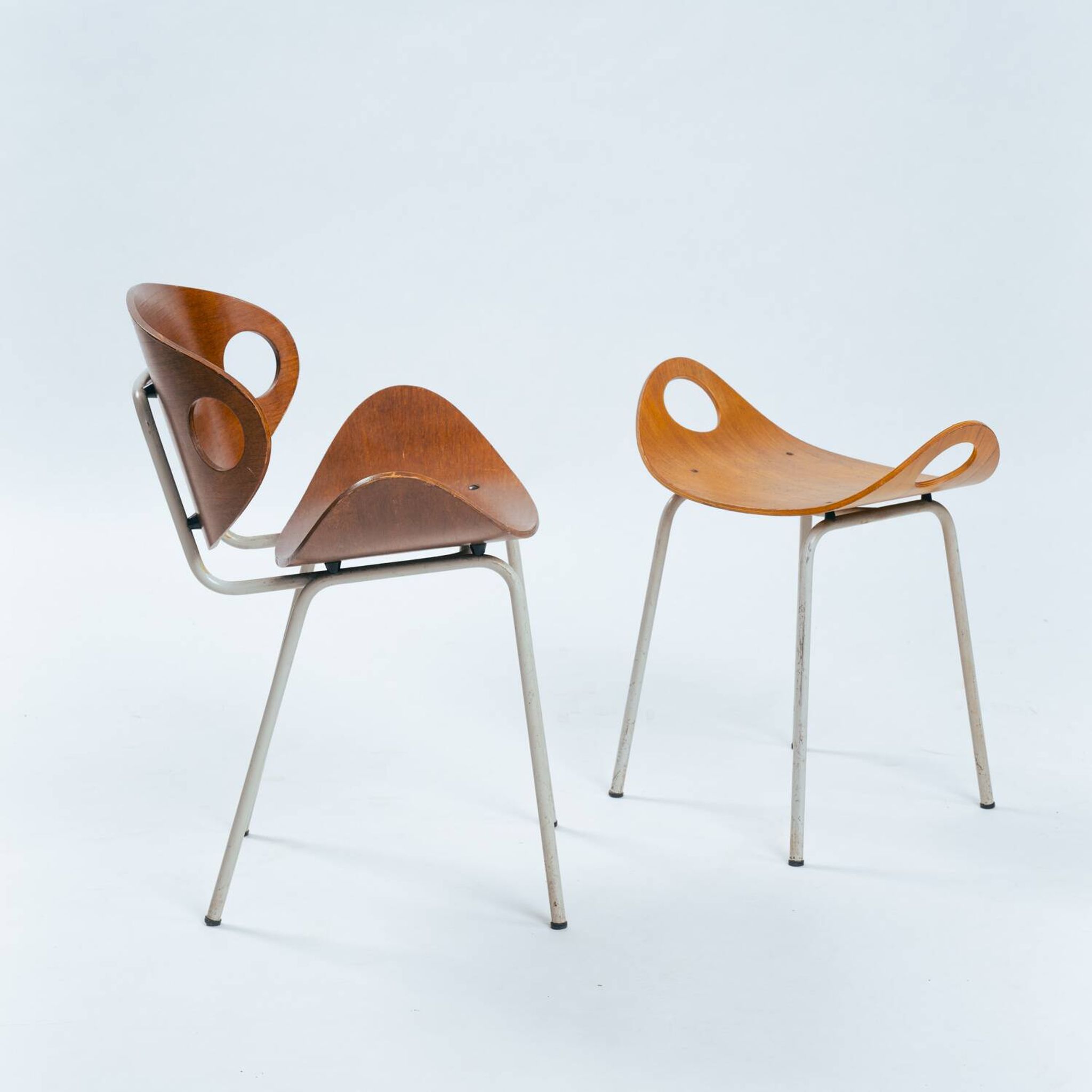 Olof Kettunen Chair and Stool for Merivaara, Finland 1950s