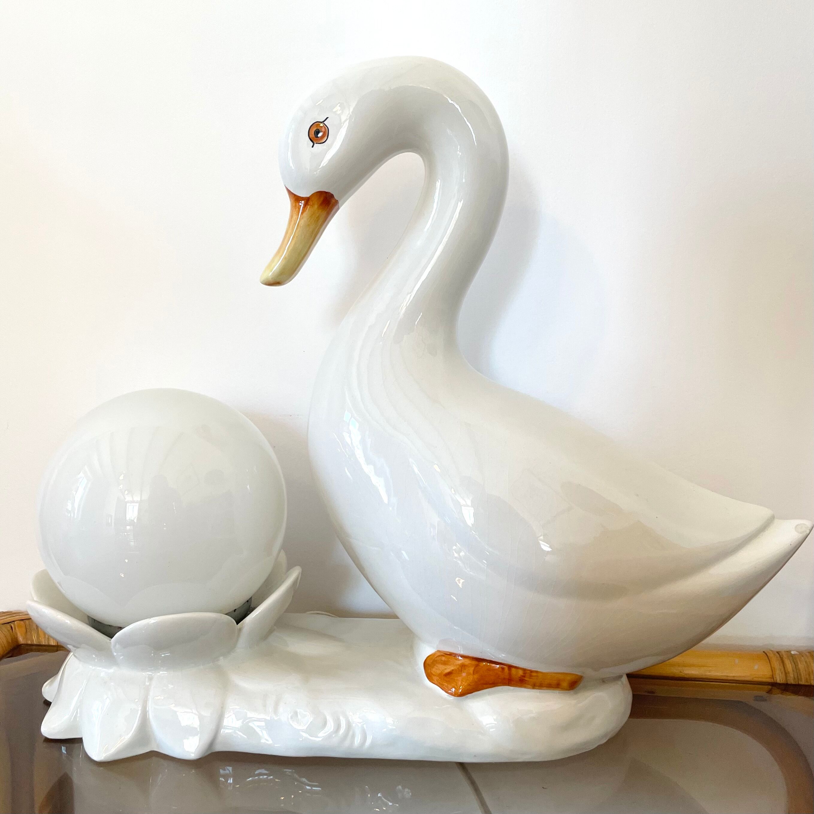 Ceramic goose lamp and globe 80s