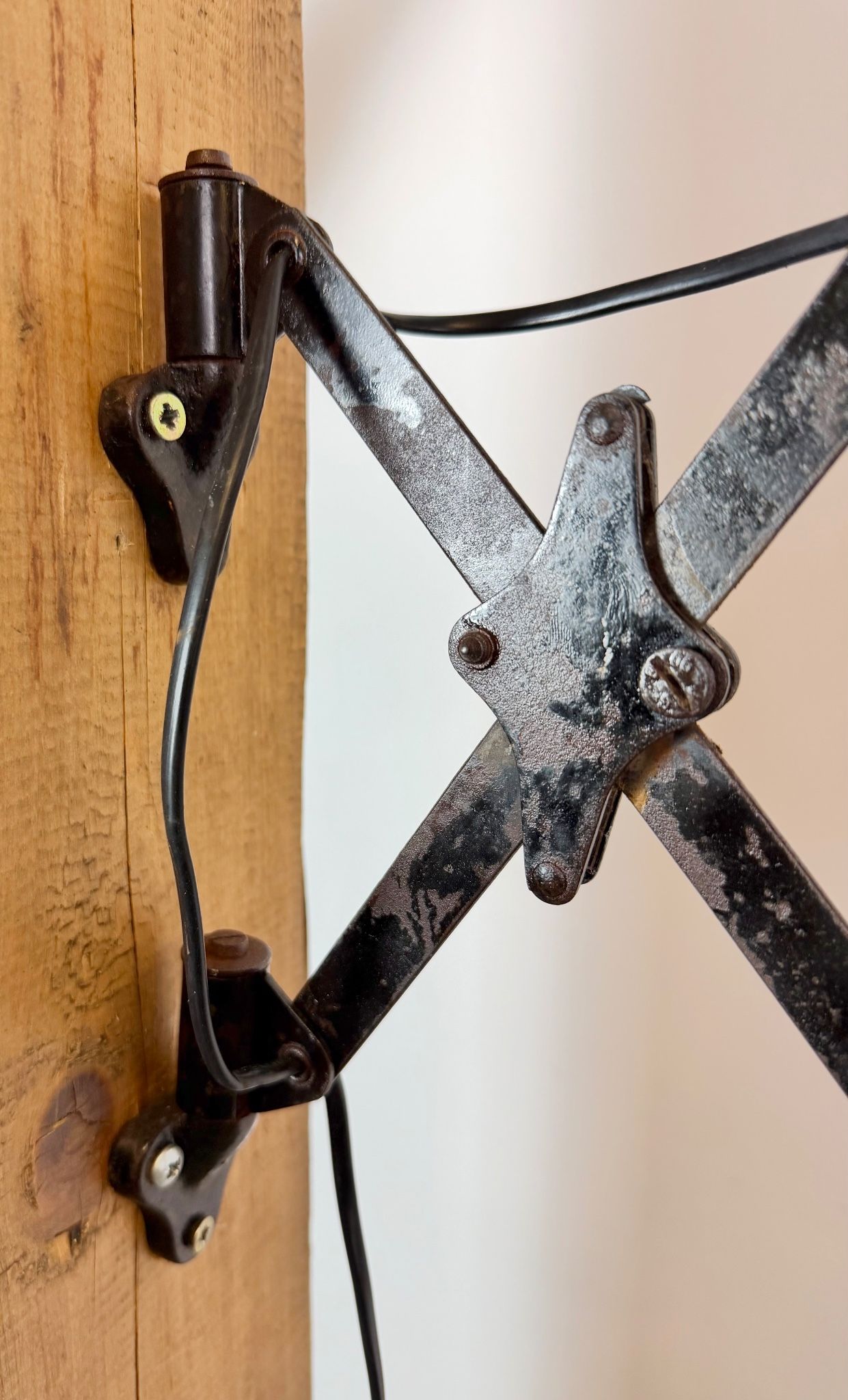 Industrial Black Enamel Scissor Wall Lamp, 1950s