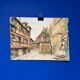 Watercolor vintage village view