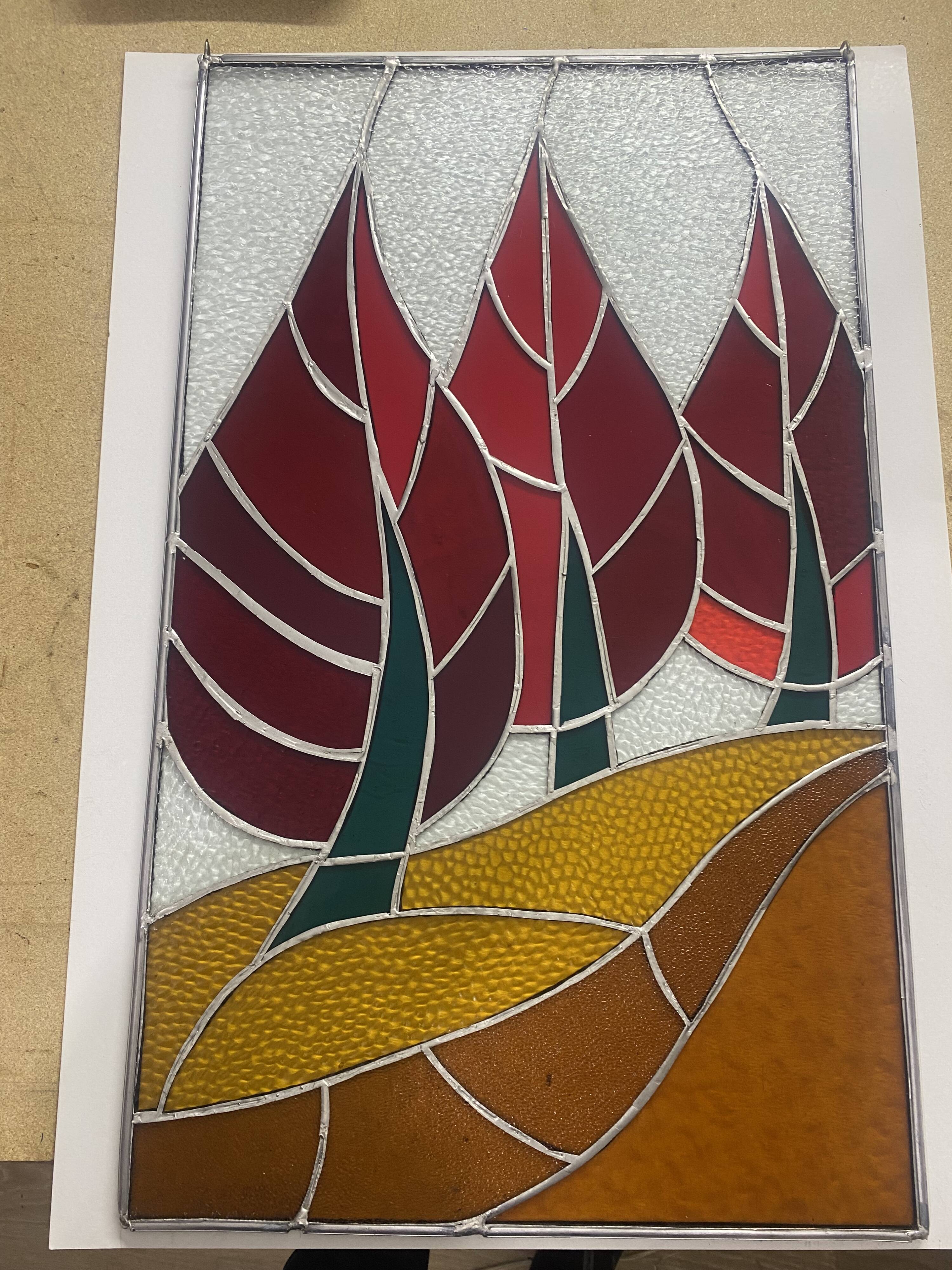 Vitrail décoratif Tulipes – Fleur stylisée en verre coloré, 41 × 68 cm