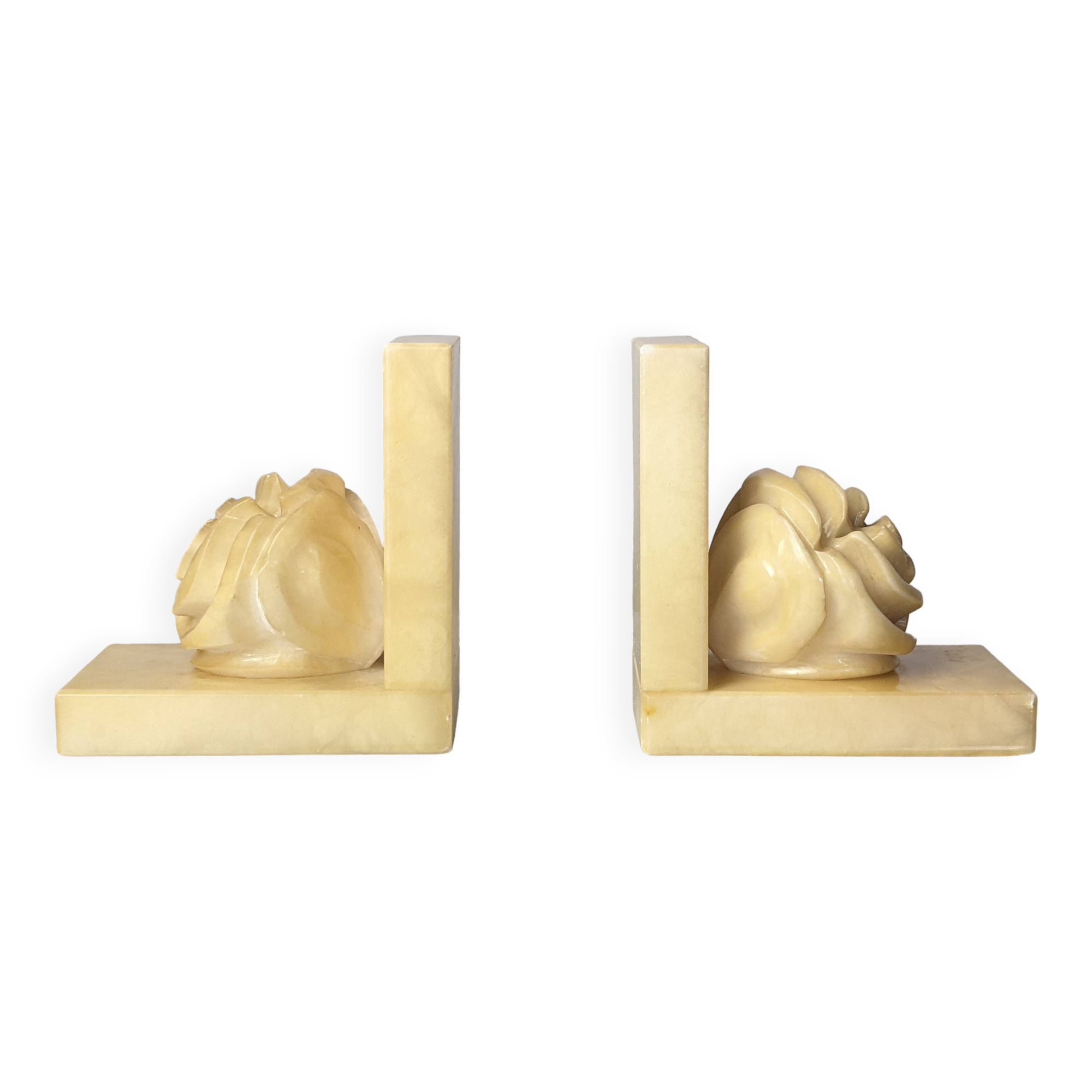 Pair of Neo-Classical Camellia Alabaster Bookends - 1940s