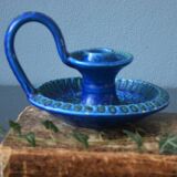 Mid Century Bitossi Aldo Londi Rimini Blue Chamber Candle Holder Painted in Blu