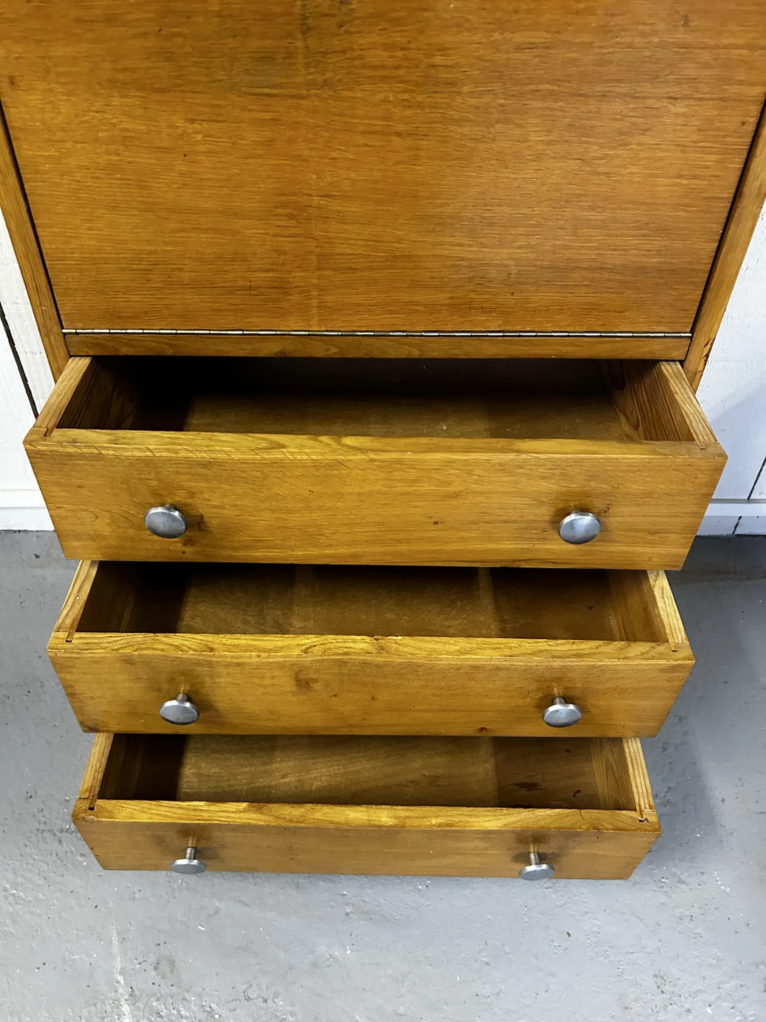 Vintage oak secretary – 1940s/1950s – 3 drawers