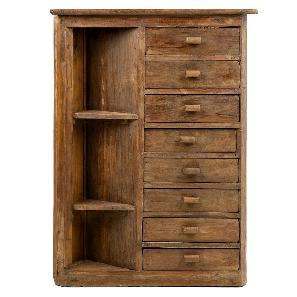 Wooden corner cabinet with 8 drawers