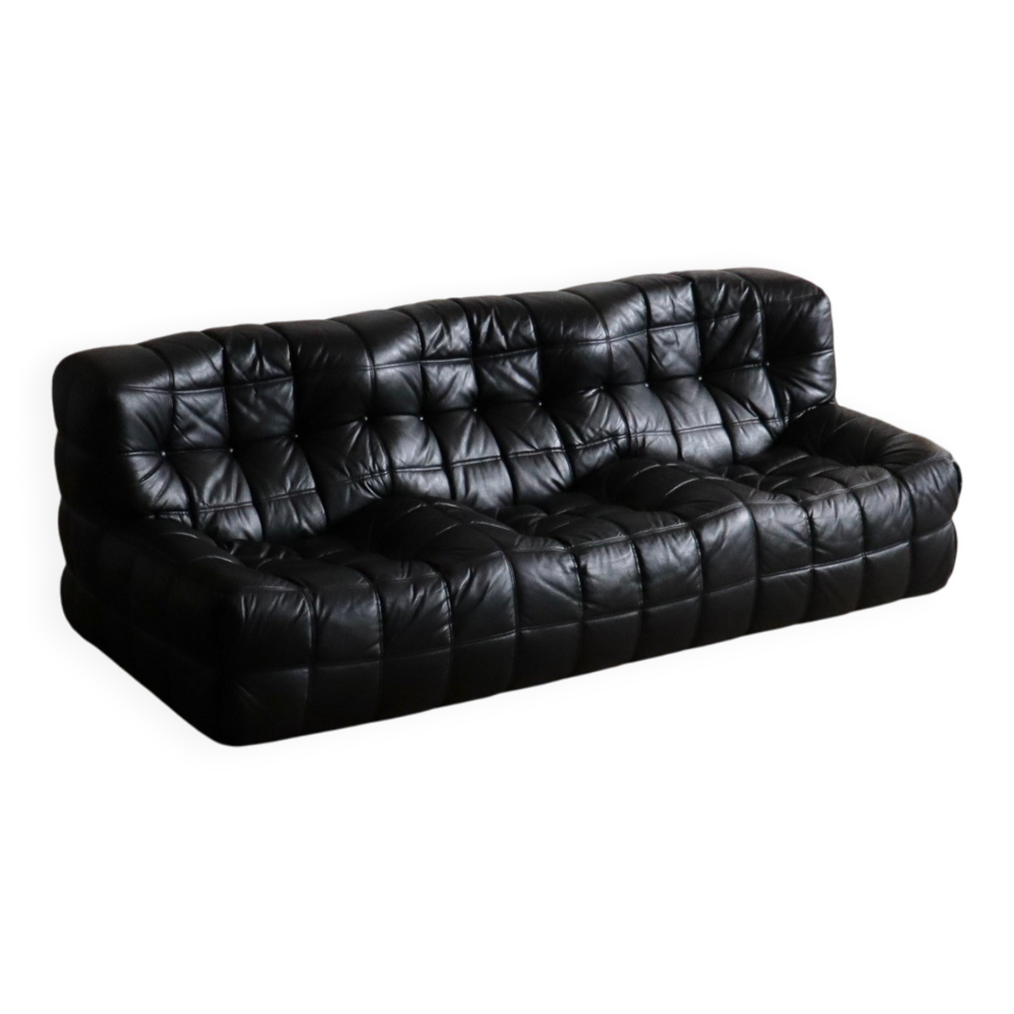 Kashima three seater sofa in black leather by Michel Ducaroy for Ligne Roset, 1970s