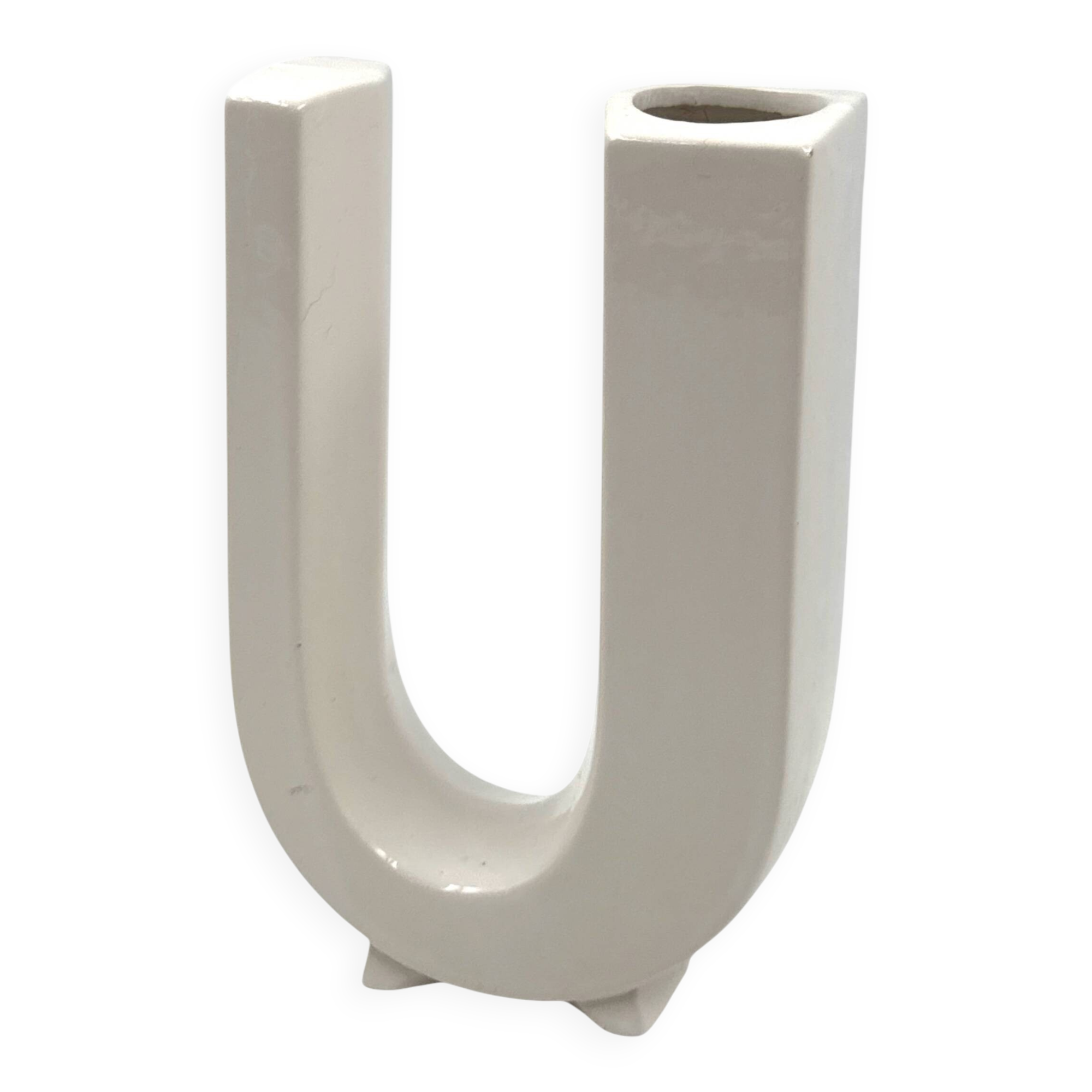 Space age U letter shaped solifleur vase, Marcel Radureau France 1970