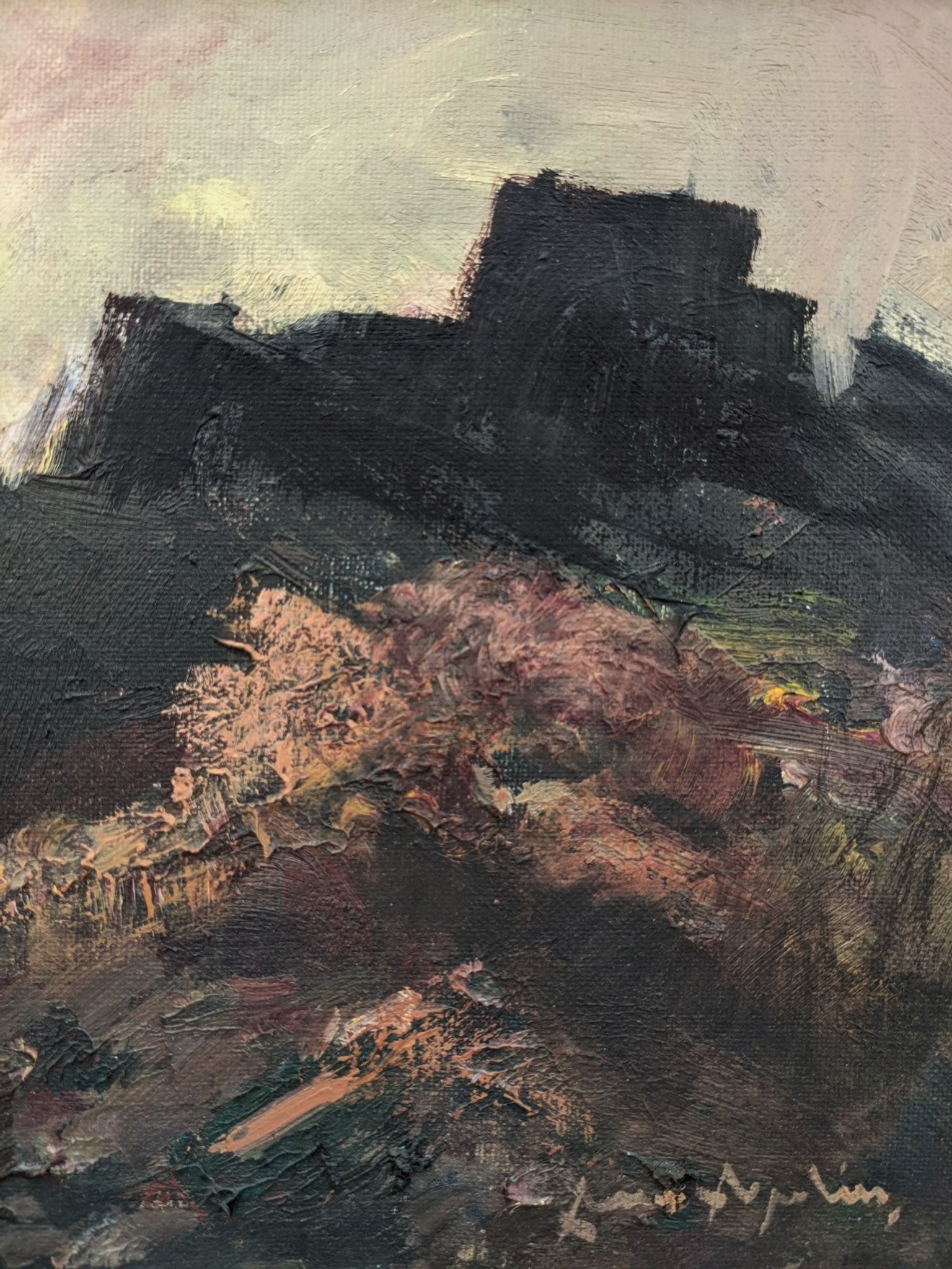 Mid-Century Modern "Break of Day" Swedish Abstract Landscape Oil Painting, Framed