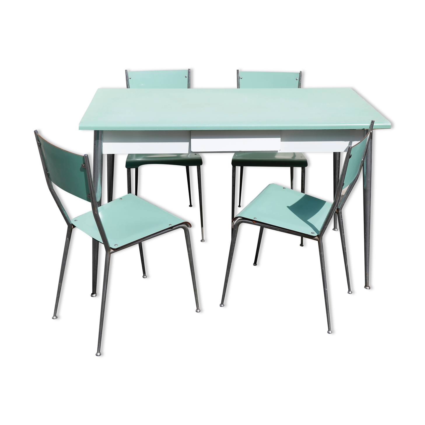 Set Table and Chairs Formica Water Green
