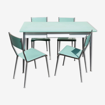 Ensemble table et chaises formica vert d'eau