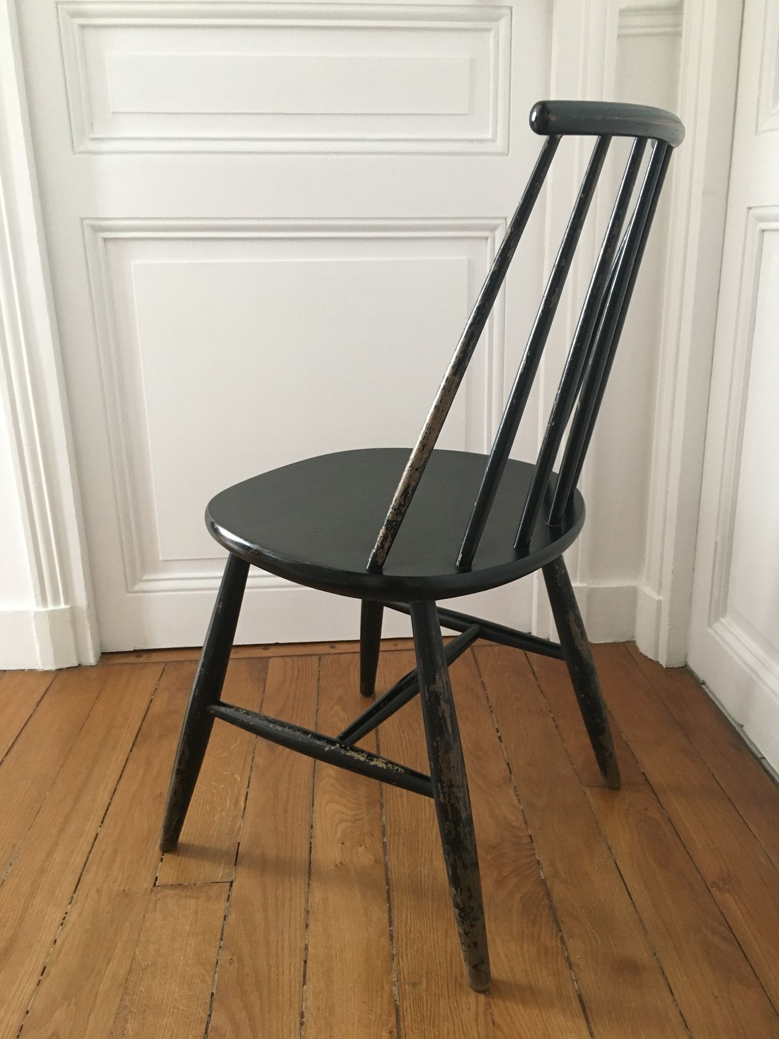 Scandinavian chair Haga Fors Sweden in black laqué wood circa 1950