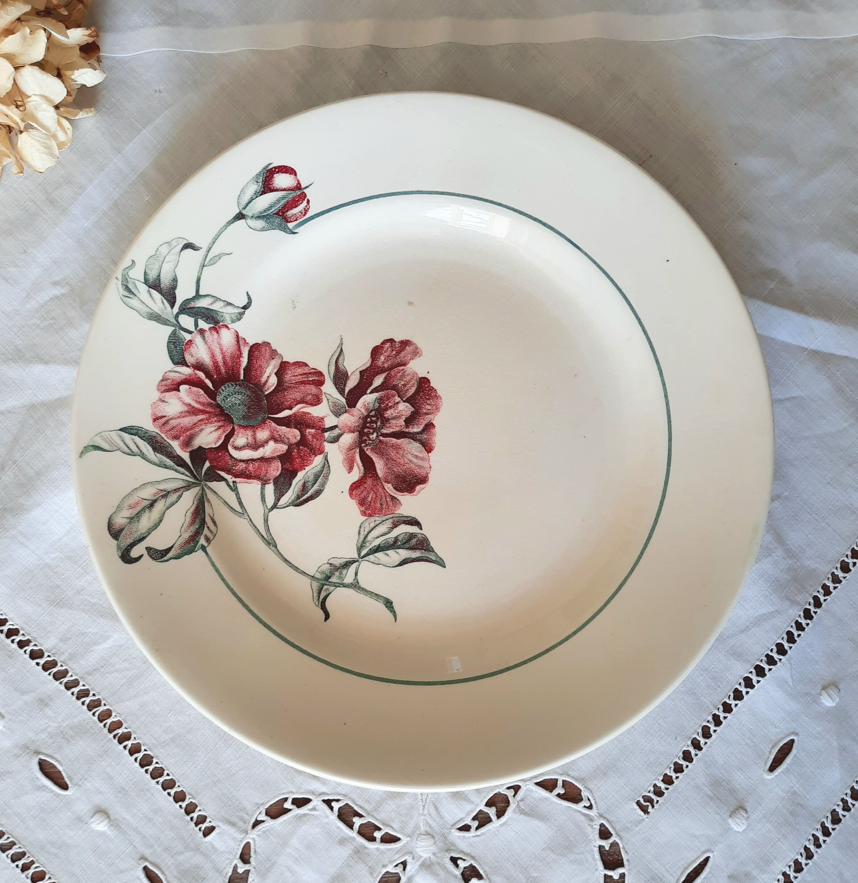 Old flat plates mismatched in earthenware