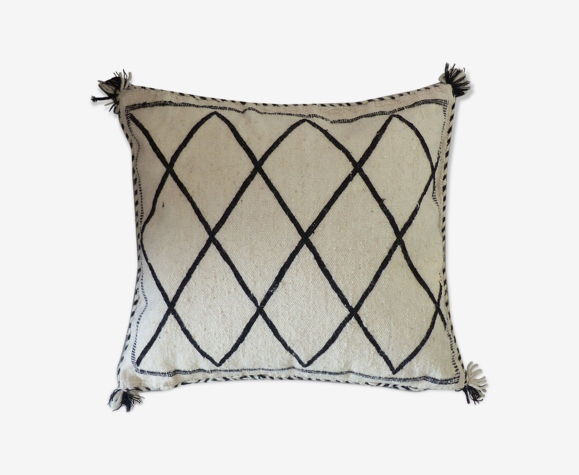 Black and white Kilim Beni Ouarain cushion 50x55 cm wool | Selency