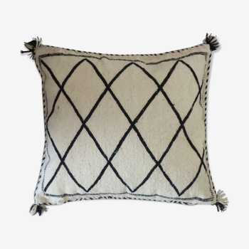 Coussin noir et blanc Kilim Beni Ouarain 50x55 cm en laine