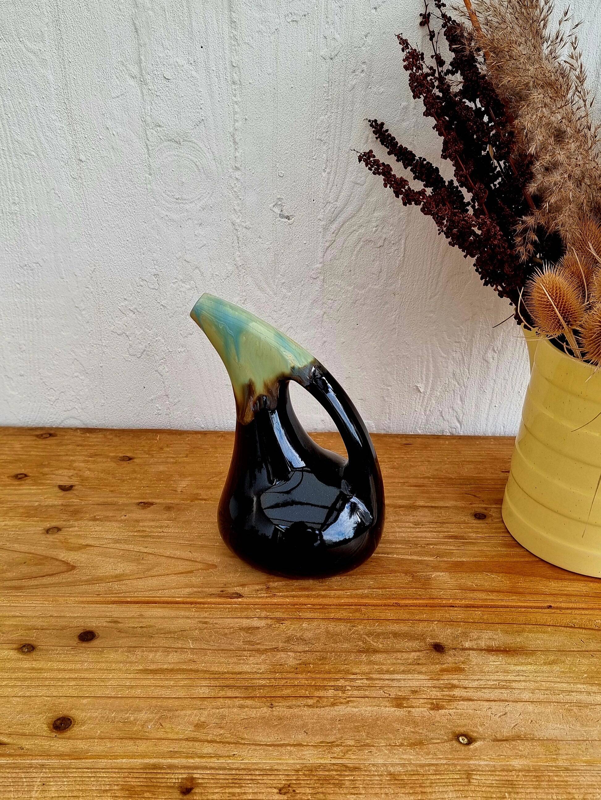 Vintage blue and black ceramic jug
