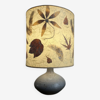 Ceramic lamp signed jm dehoux lampshade in feathers and dried flowers