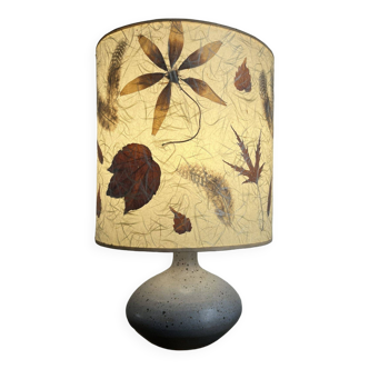 Ceramic lamp signed jm dehoux lampshade in feathers and dried flowers