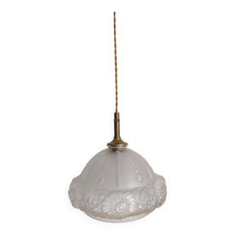 Suspension globe art déco en verre dépoli