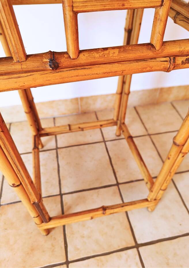 Bamboo and rattan side table from the 1970s.