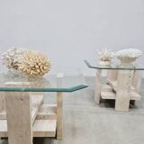 Vintage set travertine coffee tables 1970s
