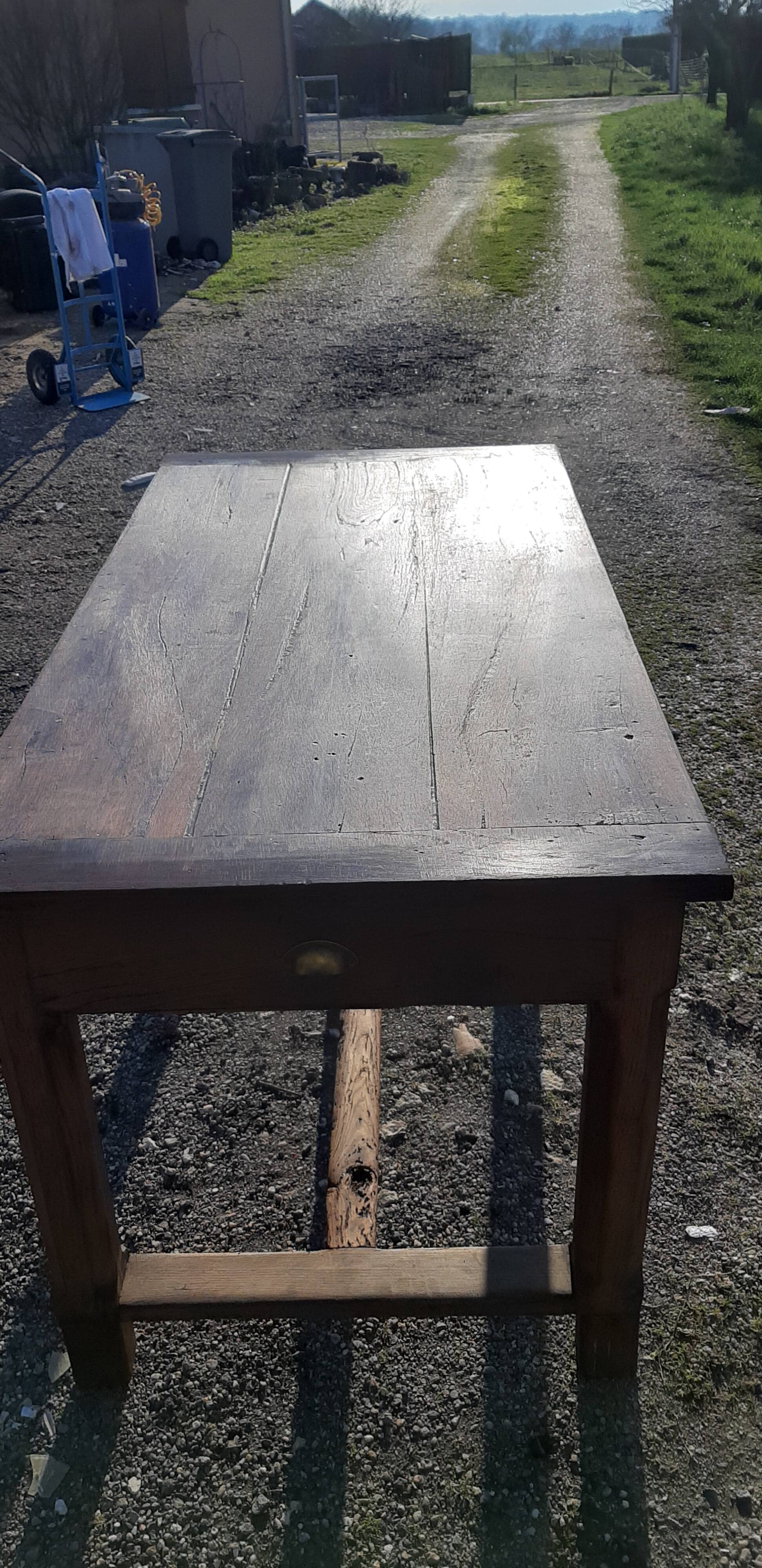 Country farm table xixth in chene, 2 drawers