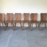 Suite of 6 savoyard solid wood chairs, circa 1950