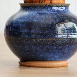 Blue glazed stoneware pot with cork stopper
