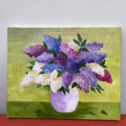 Painting bouquet of lilacs oil on canvas